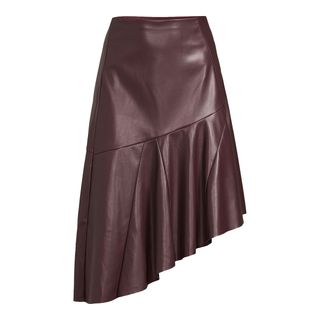 Scoop + Faux Leather Asymmetrical Midi Skirt
