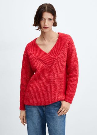 Mango + Chunky-Knit V-Neck Sweater