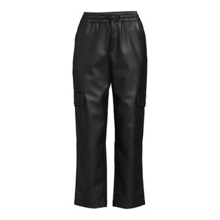 Time and Tru + Faux Leather Ankle Length Pull on Straight Leg Cargo Pants