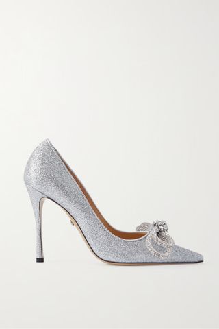 Mach & Mach + Double Bow Crystal-Embellished Glittered Leather Pumps