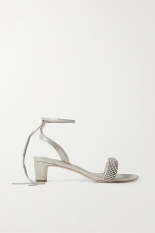 Loeffler Randall + Jackie Crystal-Embellished Metallic Crinkled-Leather Sandals