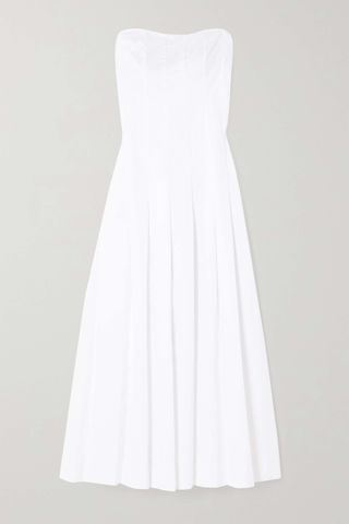 Beare Park + Strapless Pleated Cotton-Twill Maxi Dress in White