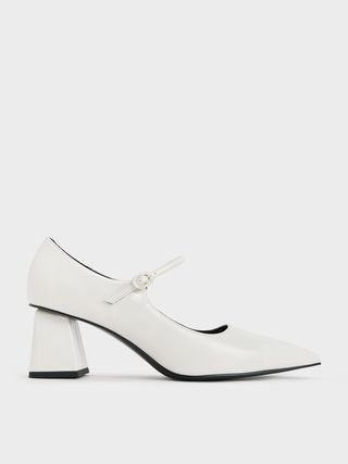 Charles & Keith + Pointed-Toe Mary Jane Pumps in White