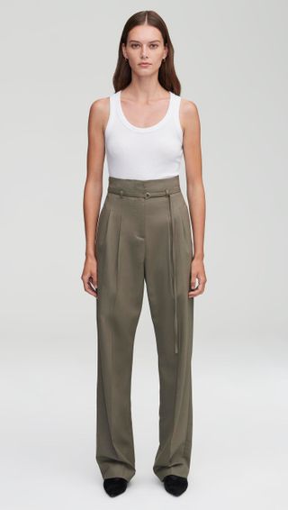 Argent + High-Waisted Belted Trouser