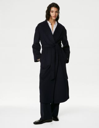 Autograph + Wool Blend Belted Shawl Collar Wrap Coat