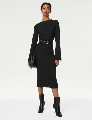 M&S Collection + Jersey Ribbed Midi Column Dress
