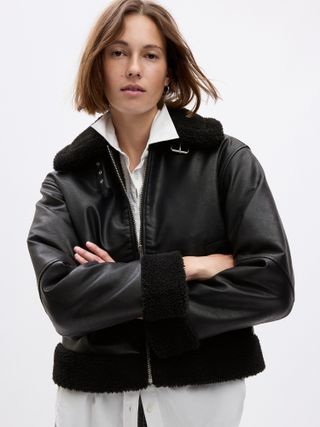 Gap + Vegan Leather Sherpa-Trim Jacket
