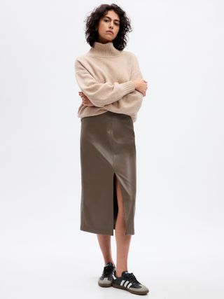 Gap + Vegan Leather Midi Skirt