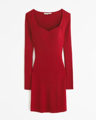 Abercrombie + Long-Sleeve Sweetheart Mini Sweater Dress