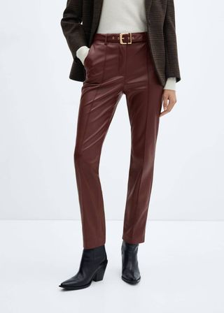 Mango + Leather-Effect Trousers With Belt