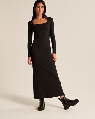 Abercrombie & Fitch + Long-Sleeve Knit Squareneck Maxi Dress