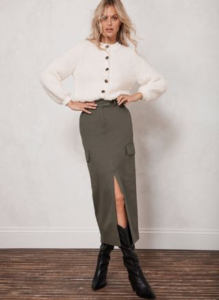 Mint Velvet + Khaki Cotton Cargo Skirt