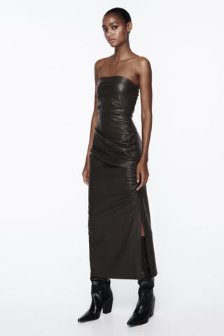 Zara + Leather Effect Strapless Dress