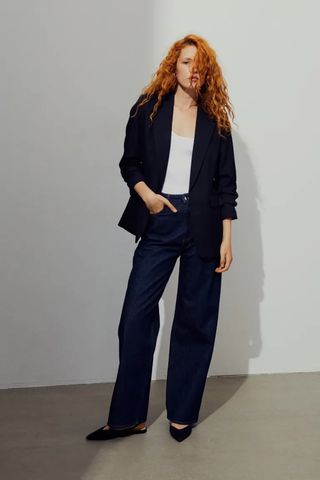 H&M + Gathered-Sleeve Blazer