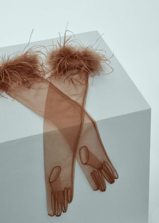 Mango + Tulle Gloves With Feather Detail