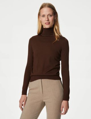 M&S Collection + Pure Merino Wool Roll Neck Jumper