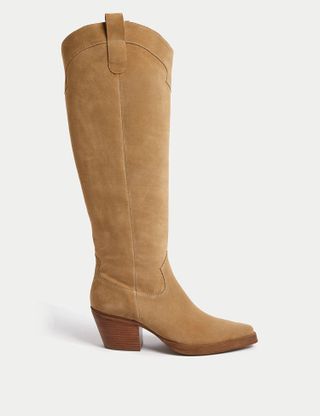 Marks & Spencer + Suede Cow Boy Knee High Boots