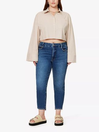 Good American + The Weekender Straight-Leg Mid-Rise Stretch Recycled-Denim Jeans