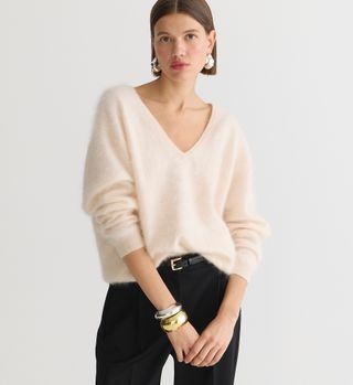 J.Crew + Brushed Cashmere Relaxed V-Neck Sweater
