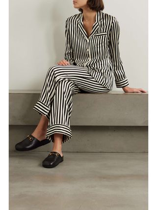 Olivia Von Halle + Lila Striped Silk-Satin Pajama Set