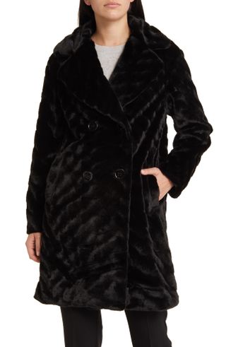 Via Spiga + Double Breasted Faux Fur Coat