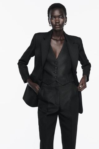 Zara + Jacquard Long Fitted Blazer