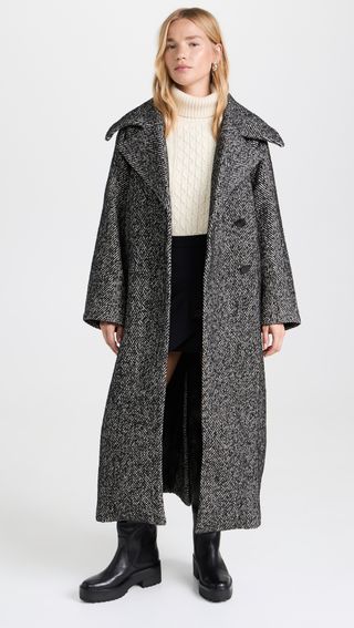 Ganni + Herringbone Wool Coat
