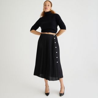 J.Crew Collection + Pleated Midi Skirt With Jewel Buttons