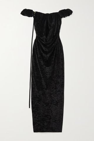 Jacquemus + Off-The-Shoulder Embellished Stretch-Velour Gown