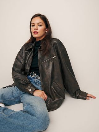 Reformation x Veda + Marco Leather Oversized Bomber
