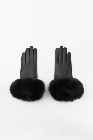 Zara + Faux Fur Trim Leather Gloves