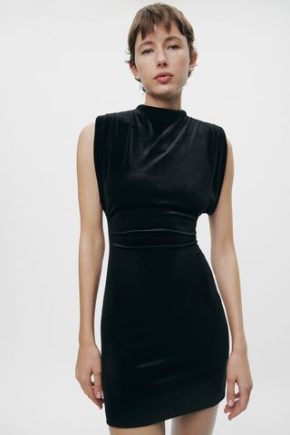 Zara + Shoulder Pad Velvet Dress