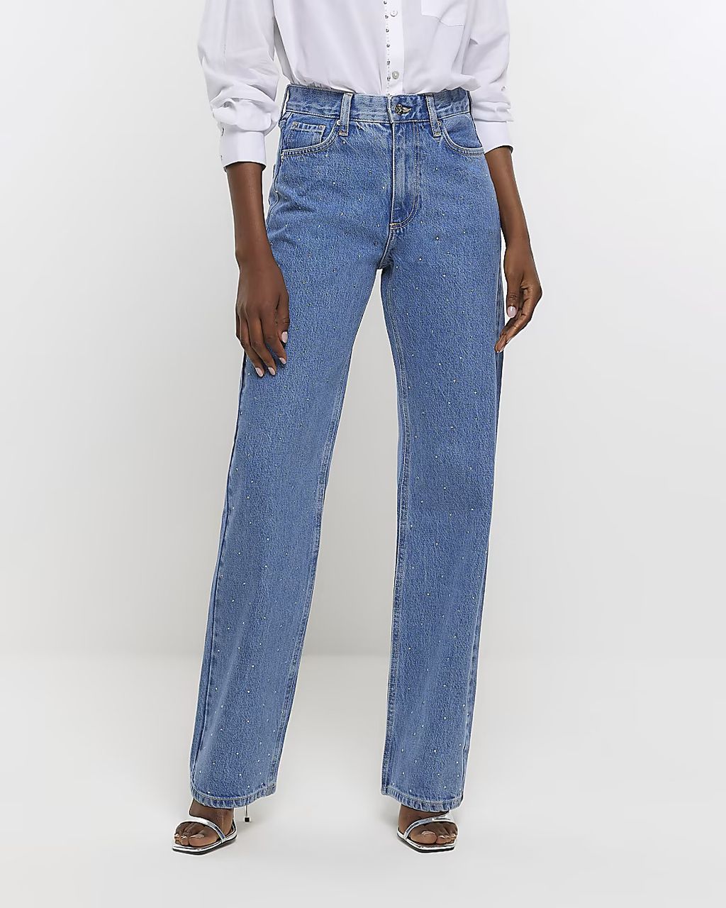 Ripped Jeans With Rhinestones