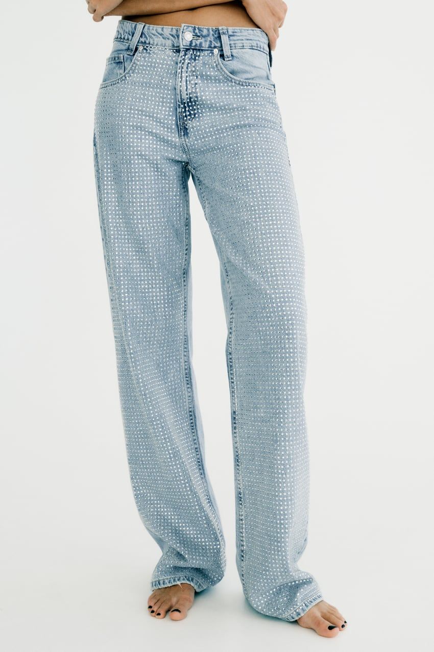Straight Jeans With Rhinestones