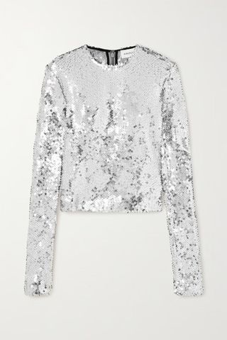 16Arlington + Tanith Sequined Stretch-Tulle Top in Silver
