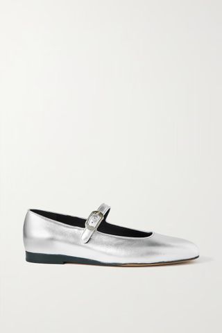 Le Monde Beryl + Metallic Leather Mary Jane Flats in Silver