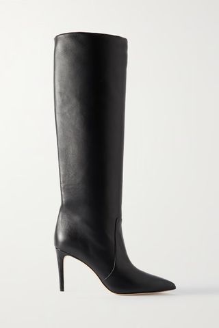 Paris Texas + Stiletto Leather Knee Boots in Black