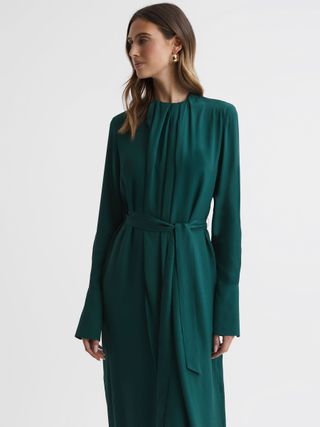 Reiss + Green Phoenix Pleated Long Sleeve Midi Dress