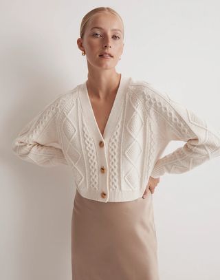 Madewell + Cable-Knit Cropped Cardigan