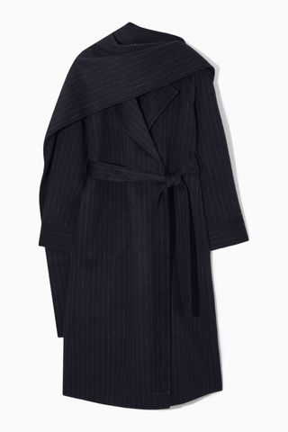 COS + Oversized Pinstriped Wool Scarf Coat