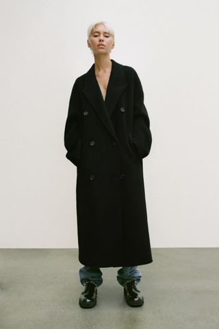 Zara + Double Faced Wool Blend Double Breasted Coat ZW Collection
