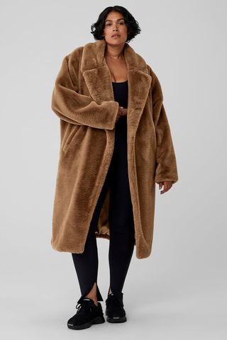 Alo + Oversized Faux Fur Trench in Toasted Almond