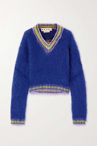Marni + Cropped Striped Mohair-Blend Sweater