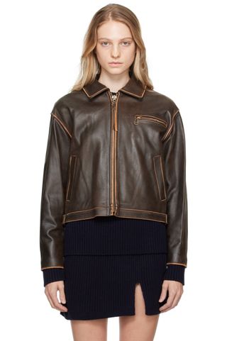 Open Yy + Brown Classic Leather Jacket