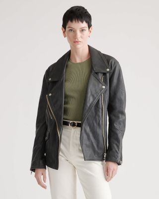 Quince + 100% Leather Oversized Biker Jacket