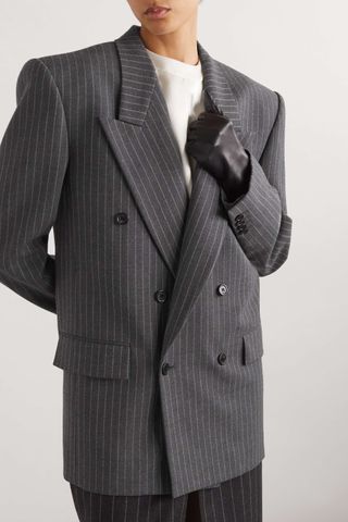 Saint Laurent + Pinstriped Double-Breasted Wool Blazer