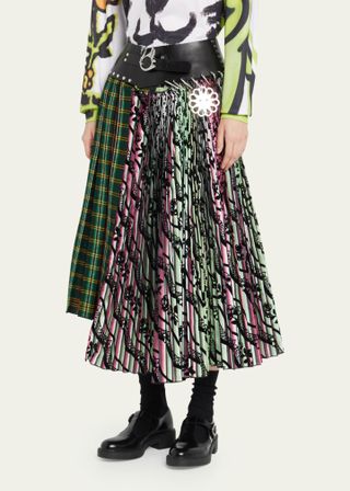 Chopova Lowena + Nerine Spliced Asymmetric Belted Midi Skirt