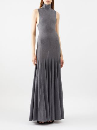 Khaite + Romee Pleated Merino-Wool Maxi Dress