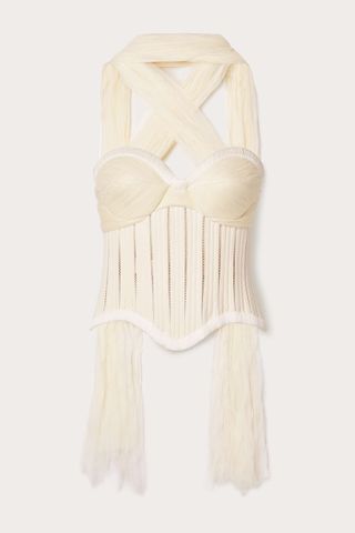 Danielle Frankel + Anika Strapless Cotton-Blend Twill, Tulle and Plissé-Satin Bustier Top