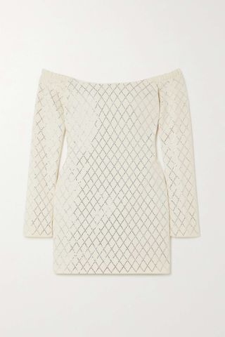 Khaite + Octavia Off-the-Shoulder Embellished Brushed Wool-Crepe Mini Dress